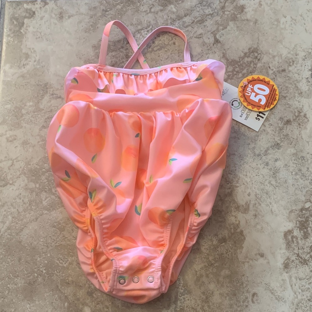Girls 18-24 month NEW Peach Print Kids Swimsuit UPF50 bathing beach pool